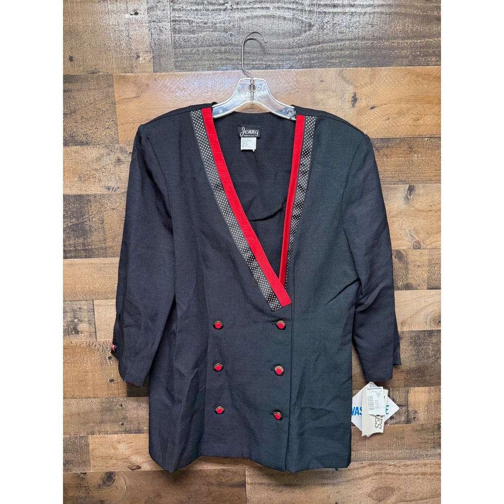 Jenny NWT Women's Black Red Trim Double Breasted Blazer Jacket Size 16